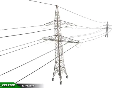 Lowpoly Modular Power line Pole 3D model Low-poly 3D model