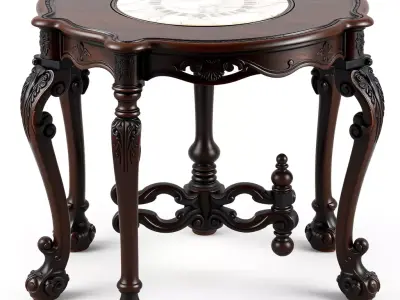 Classic Carved Wood Marble Side Table Low-poly 3D model