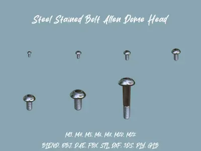 Collection of Steel Stained Bolt Allen Dome PBR 4K 3D Model Pack