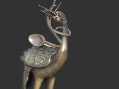 Asian antique bronze crane candlestick 3D model