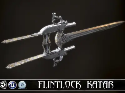 SILVER LORD - Flintlock Katar Low-poly 3D model