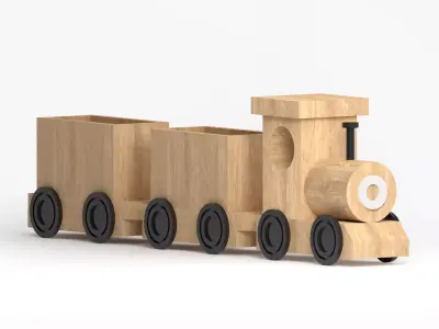 Toy train wood Low-poly 3D model