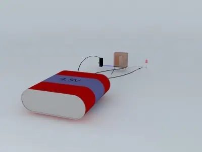 bad battery with two wires connected to it Free 3D model