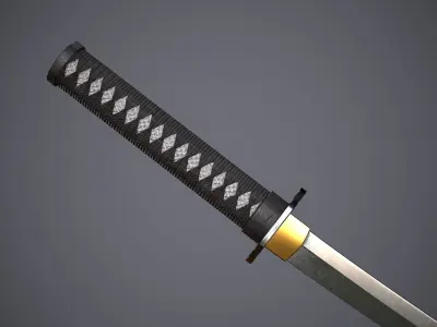 Katana samurai sword Low-poly 3D model 9