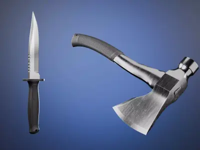 Game Ready Melee Weapon Pack Axe Kukri Knife Sickle PBR Low-poly 3D model