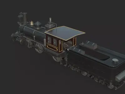 Old-fashioned wood-fueled steam train 3D model