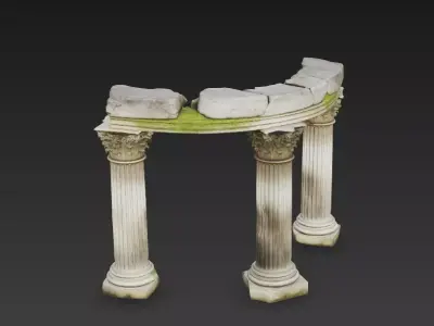 Ancient Ruined Corinthian Columns with Moss 3D model