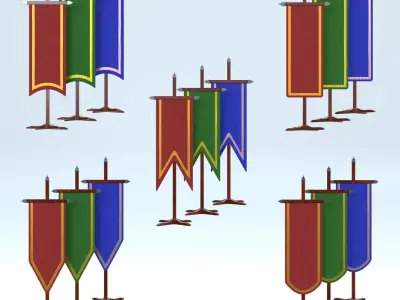 Medieval Banners with Stand 3D model