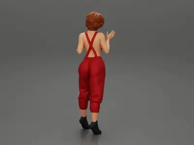 Mechanic girl in overalls repairs and maintains car 3D print model