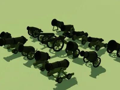 Low Poly Cannons Pack Low-poly 3D model