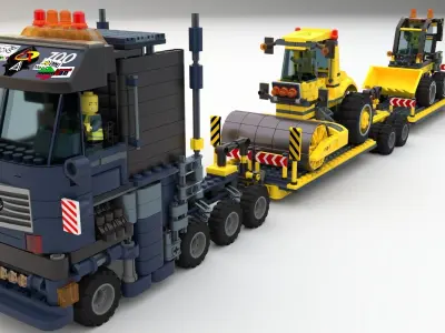 Lego Truck  Bulldozer Road Roller with 3 drivers and trailer 3D model