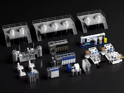 Industrial Water Treatment And Food Production Line Set 3D model