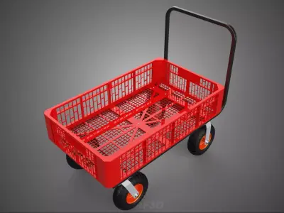 PUSH HAND CART HANDLE CRATE NET BASKET WAGON TROLLEY POLY TRAY 4 3D model