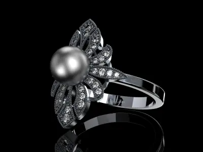Vintage Ring with Pearl 3D print model