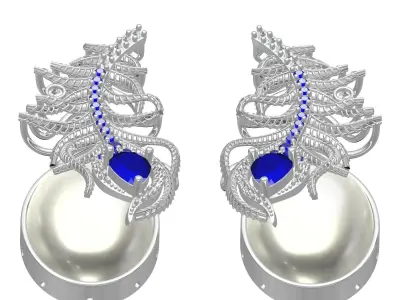 Antique Peacock Feather Pearl Drop Earring 3D print model
