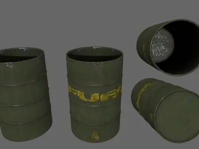 military fuell barrel set Low-poly 3D model