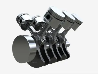 Engine crankshaft and pistons 3D model
