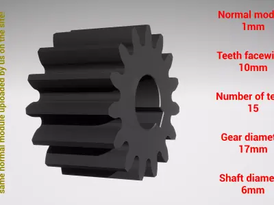 Cylindrical gear - paired - z15 m1 D17 d6 3D print model