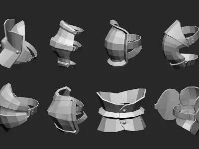 55 Low poly medieval fantasy arm bracers armor IMM set 3D model