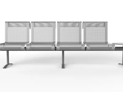 Waiting Room Chair 4 Seats with 1 side tables 3D model