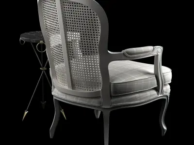 Antique French Cane Back Bergeres and andre arbus table 3D model