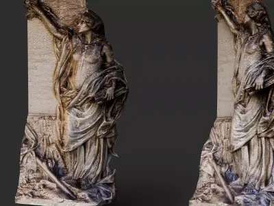 ancient nymph monument corner wall part PBR photogrammetry Low-poly 3D model