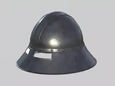 Medieval Kettle Helmet 02 Low-poly 3D model