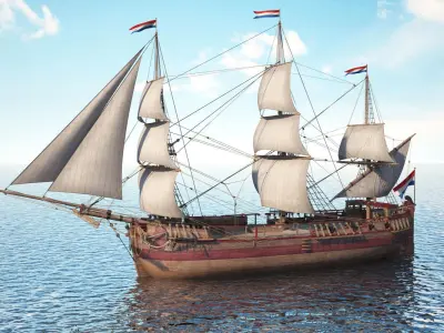 Dutch Galiot With Sails  3D model