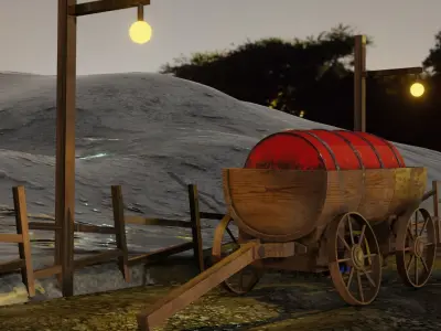  Old Wagon With Barrel Load 3D model