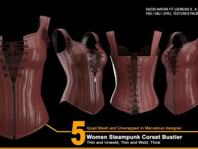 Women Steampunk Corset Bustier - ZPRJ-FBX-OBJ Files 3D model
