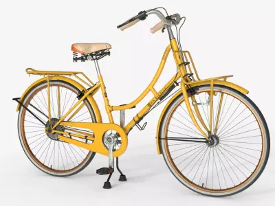 Yellow Vintage City Bicycle 3D model