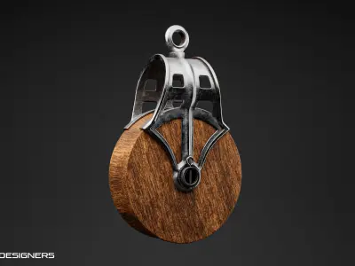 Vintage Wooden Pulley 3D model