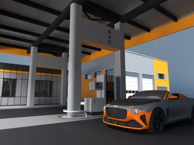 Modern Gas Station 3D Model Free 3D model