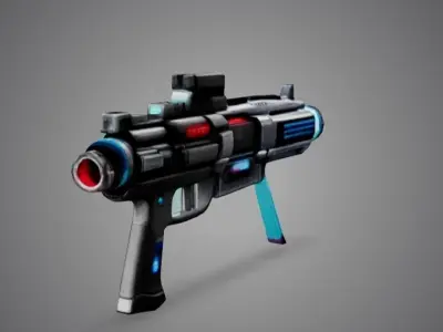 Futuristic Sci-Fi Laser Rifle Paint a sleek Low-poly 3D model