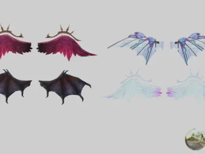 4 wings pack for games Low-poly 3D model