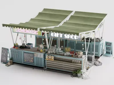 Outdoor Market Dessert Stall  Low-poly 3D model