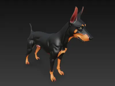Dog Doberman Realistic 3D Model - Low Poly Realistic Low-poly 3D model