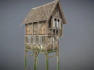 Medieval Lake Village - House 11 with interiors Low-poly 3D model