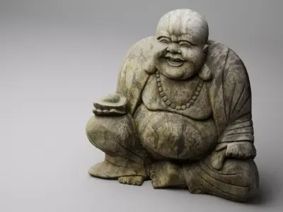 Weathered Wooden Buddha Statue 3D model