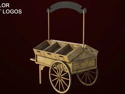 Wooden Wagon Cart07 All PBR Textures Included Low-poly 3D model
