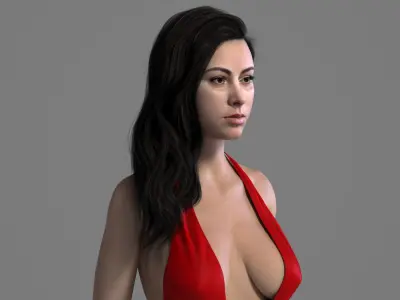 Realistic Long Brunette Female Hairstyle 3D model