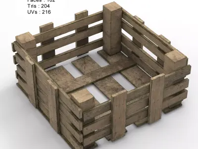 Wooden Box Crate Low-poly 3D model  Low-poly 3D model