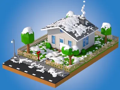 Low Poly Snowy House Low-poly 3D model