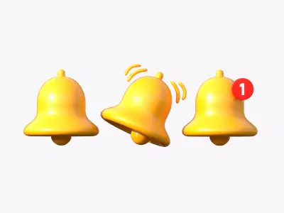 Golden Alert Notification bell ringing Low-poly 3D model
