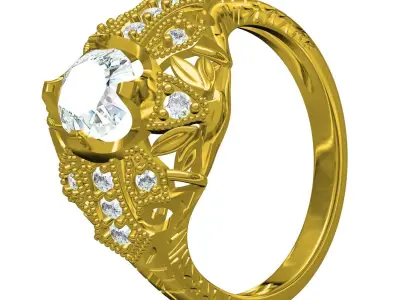 Antique Art Deco Engagement Ring 2 3D print model