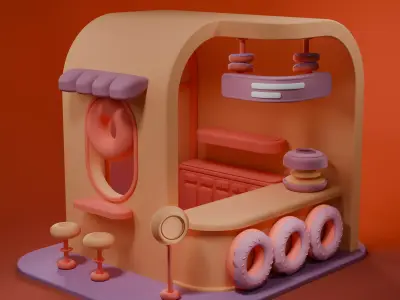 3d donuts booth design Low-poly 3D model