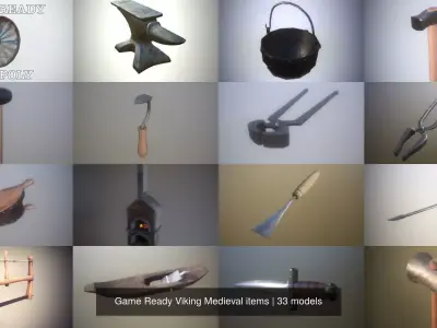 Game Ready Viking Medieval items 3D Model Pack