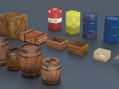 Boxes and Barrels Low-poly 3D model