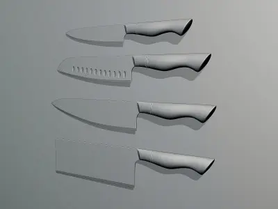 Set of old scratched kitchen knifes 3D model