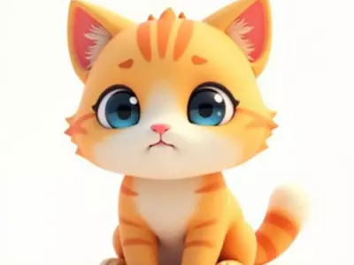 Cute Orange Tabby Cartoon Kitten 3D Model Low-poly 3D model buy